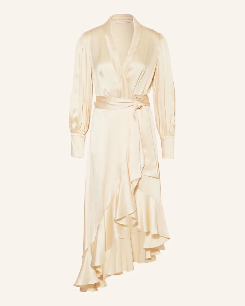 Zimmermann Wickelkleid aus Seide mit Volants Creme