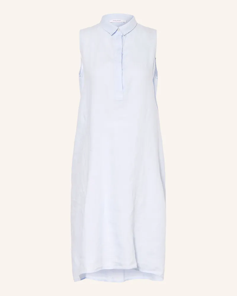 Soluzione Hemdblusenkleid aus Leinen Hellblau