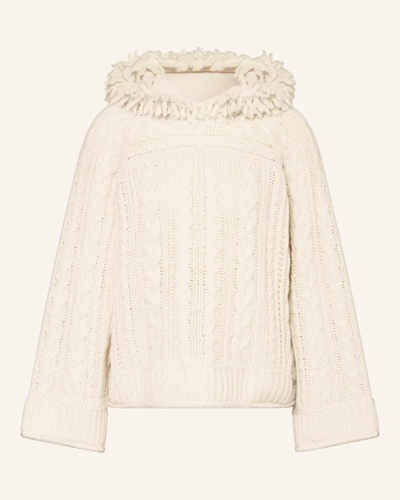 Marc Cain Strick-Hoodie mit Cashmere und Pailletten Weiss