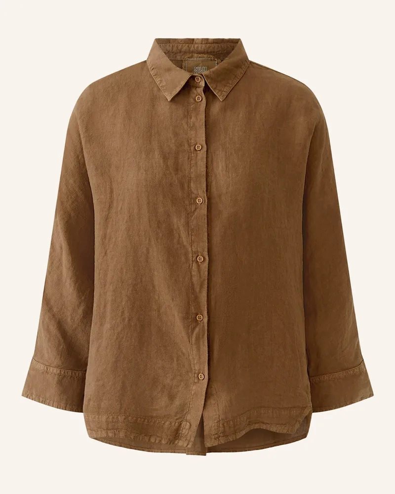 Oui  Hemdbluse Aus Leinen Mit 3/4-Arm braun Braun