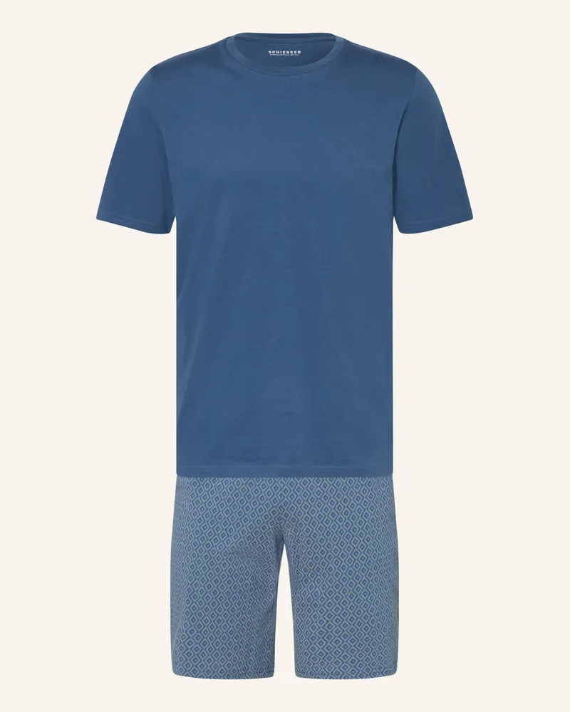Schiesser Shorty-Schlafanzug Casual Essentials blau Blau