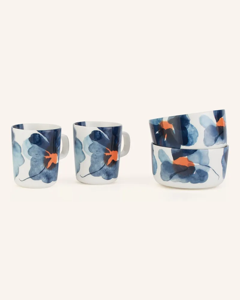 Marimekko 6-tlg. Set OIVA/ VALSSI: Henkelbecher, Dessertteller und Müslischalen Ecru