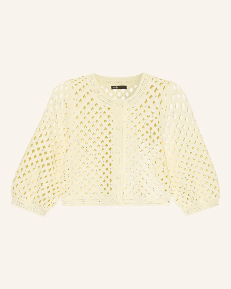 Maje Strickjacke Mit Schmucksteinen Und 3/4-Arm gelb Hellgelb