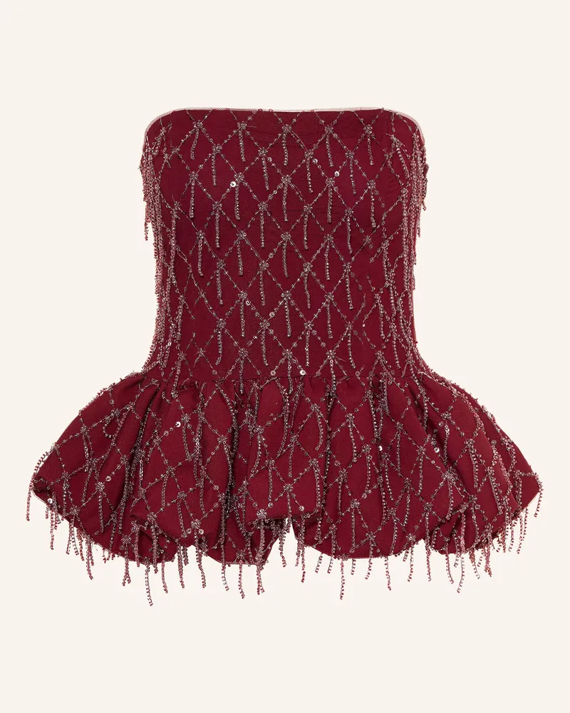 ROTATE Birger Christensen Off-Shoulder-Top Mit Schmuckperlen Und Pailletten rot Dunkelrot