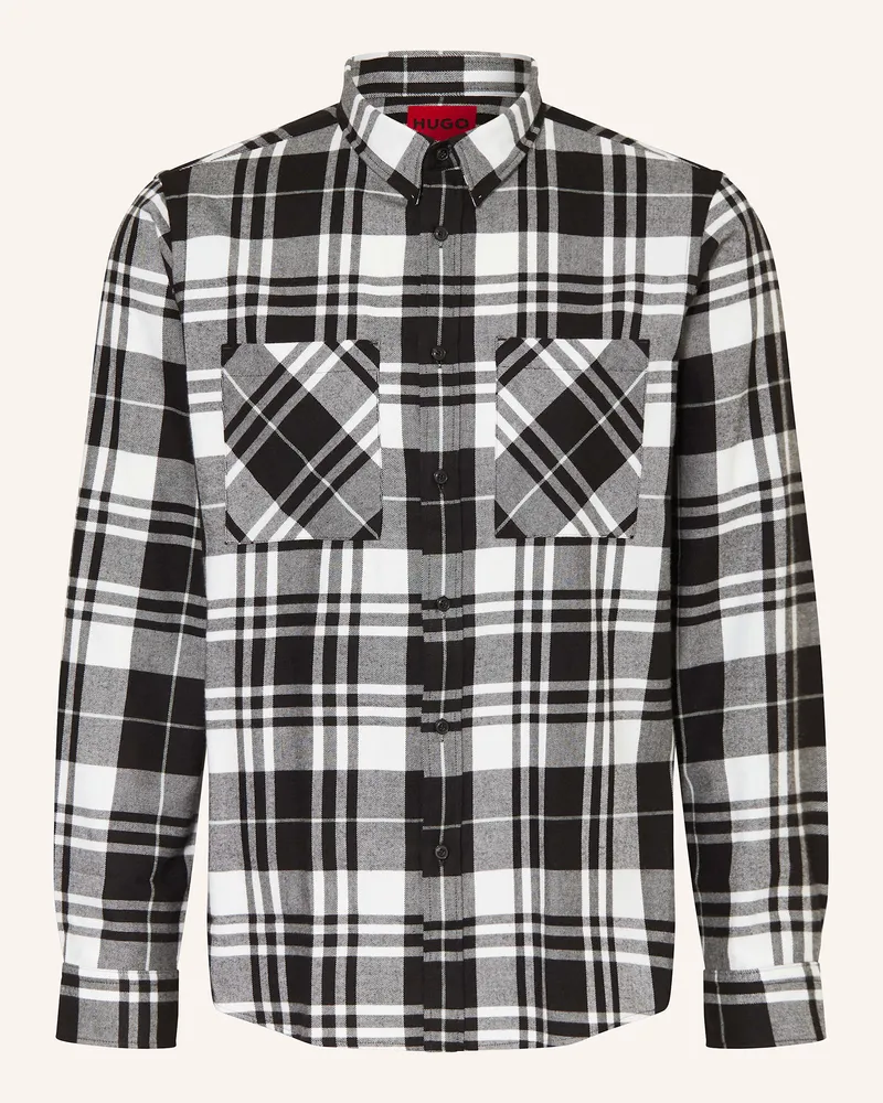 HUGO BOSS Flanellhemd EGRIN Relaxed Fit Schwarz