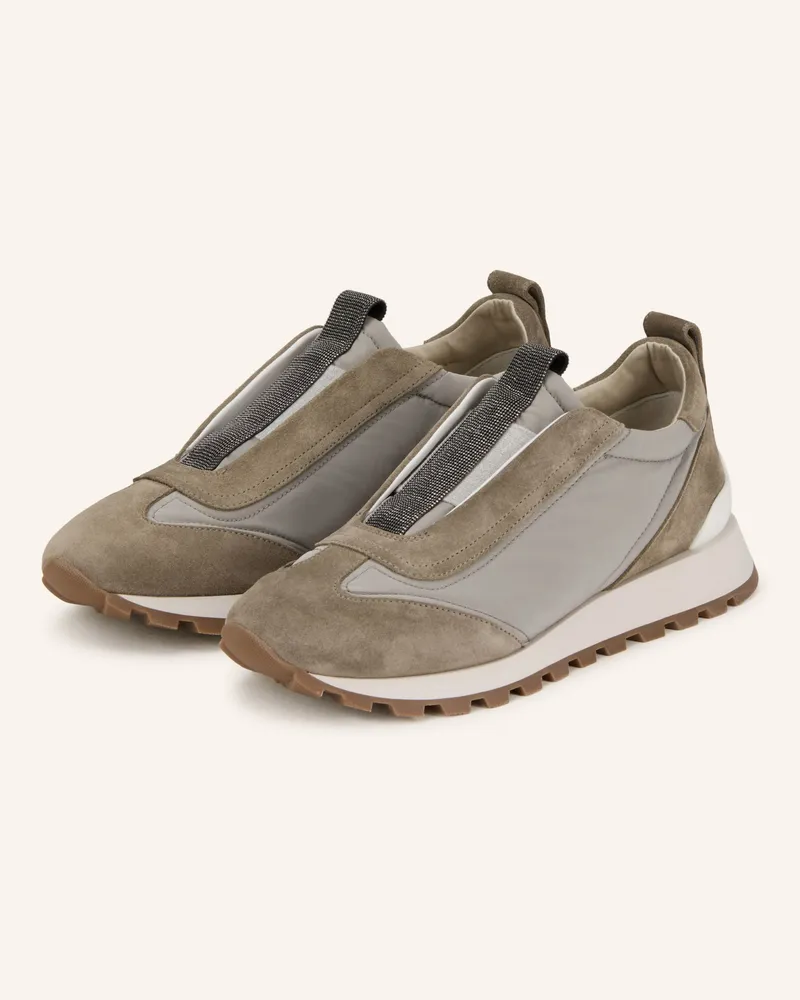 Brunello Cucinelli Slip-On-Sneaker Mit Schmuckperlen grau Grau