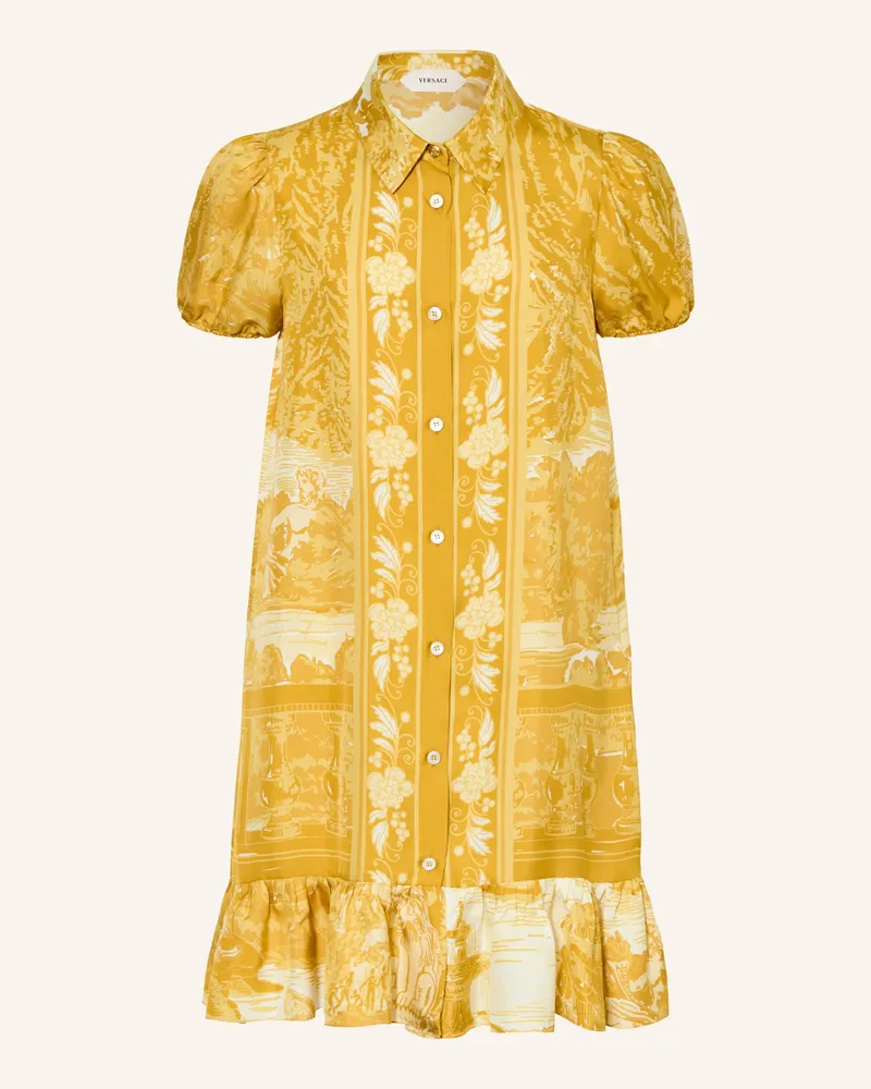 Versace Hemdblusenkleid Aus Seide weiss Dunkelgelb