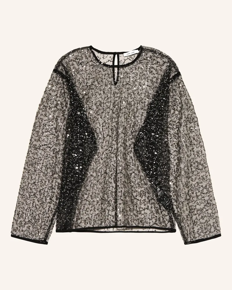 Samsøe & Samsøe Blusenshirt Samally Aus Mesh Mit Schmuckperlen Und Pailletten schwarz Schwarz