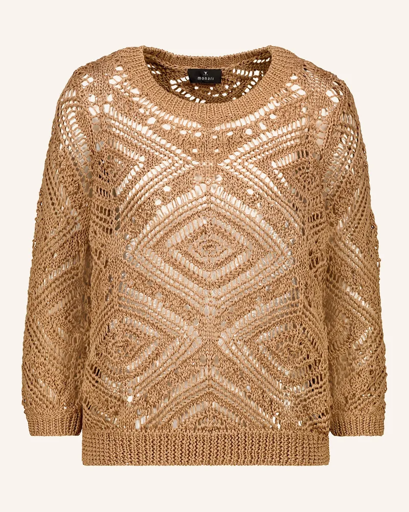 monari Pullover mit Pailletten Cognac