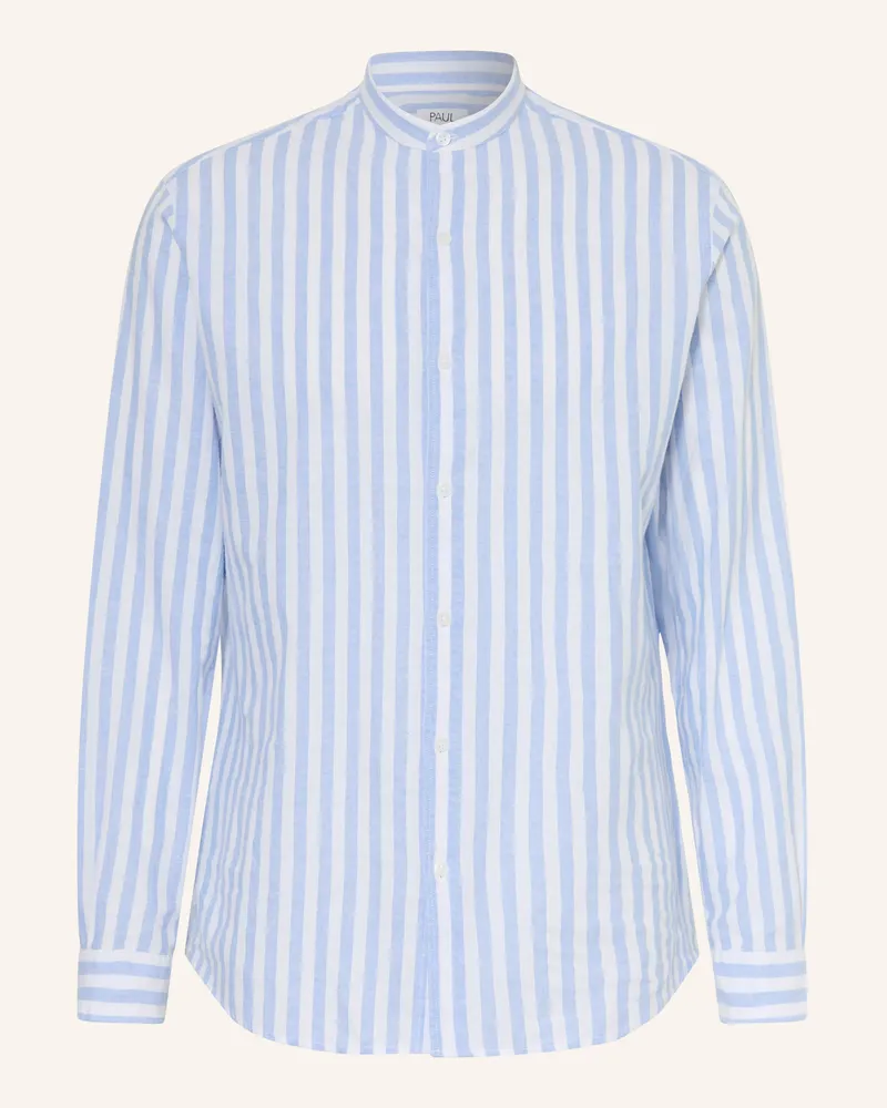 paul Hemd Comfort Fit Mit Leinen Und Stehkragen blau Weiss