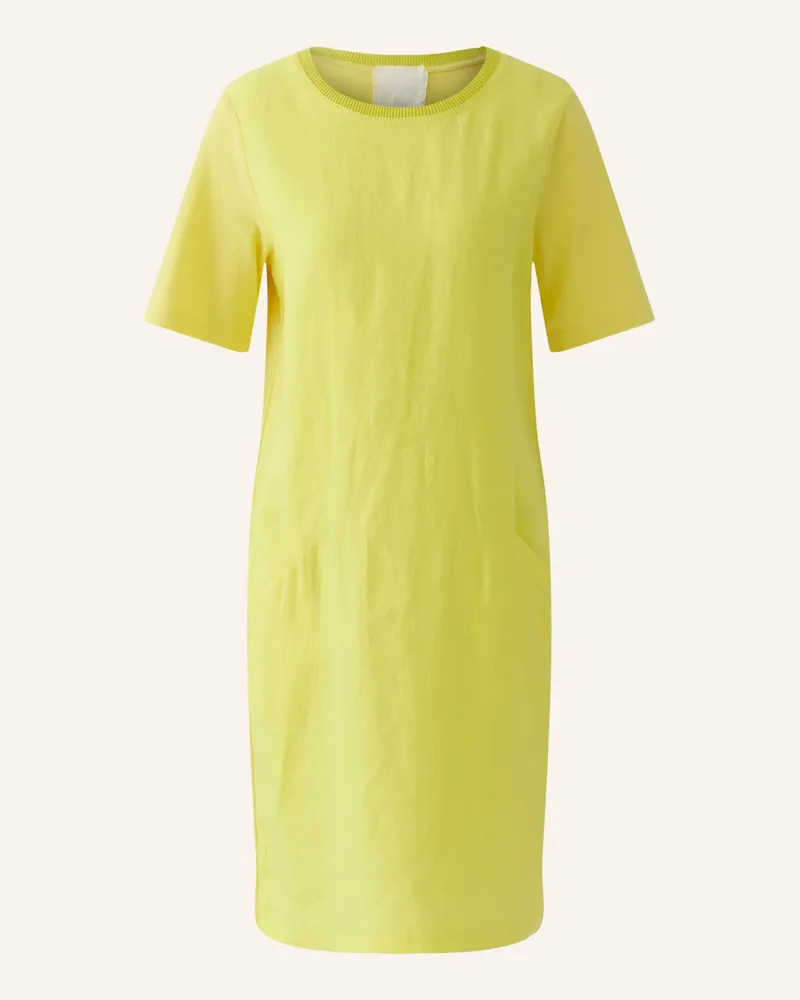 Oui  Kleid im Materialmix mit Leinen Gelb