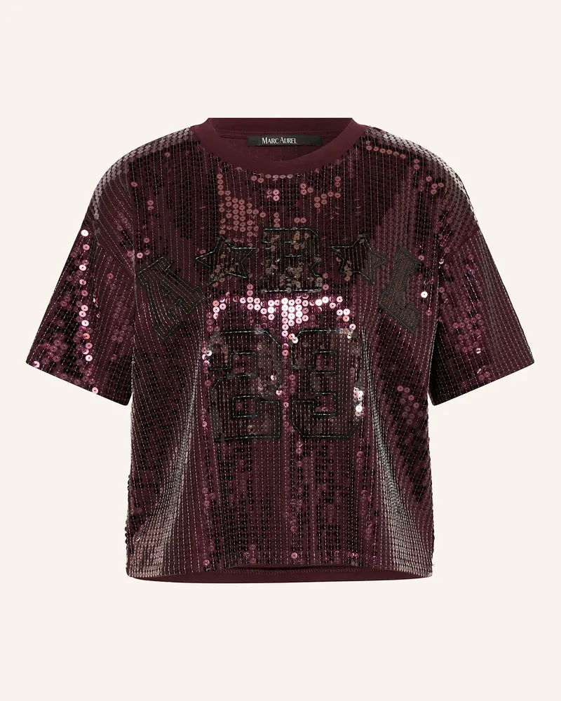 MARC AUREL T-Shirt mit Pailletten Dunkelrot