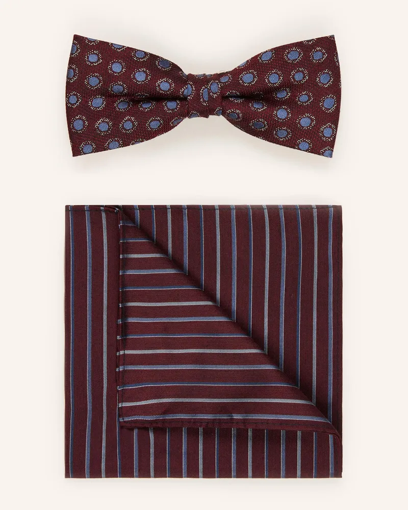 Monti Set: Fliege mit Einstecktuch aus Seide Dunkelrot