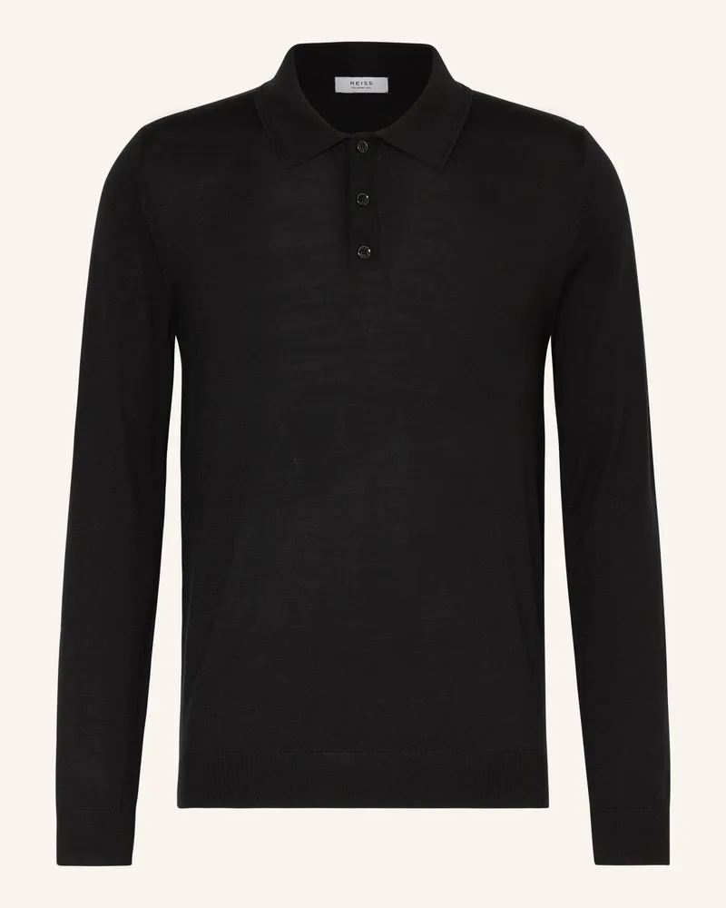 Reiss Strick-Poloshirt TRAFFORD aus Merinowolle Schwarz