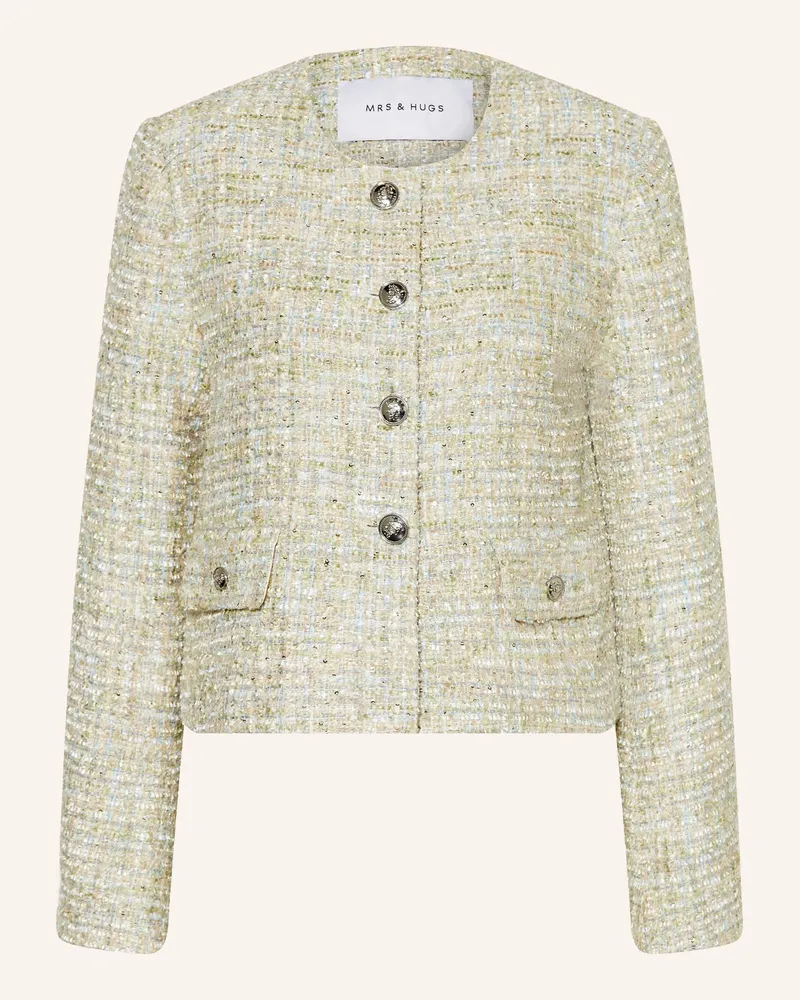 Mrs & HUGS Bouclé-Blazer mit Pailletten Creme