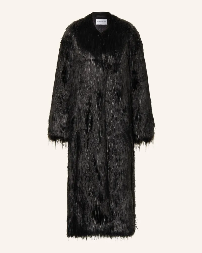 STAND Kunstfell-Mantel CAROLINA Schwarz