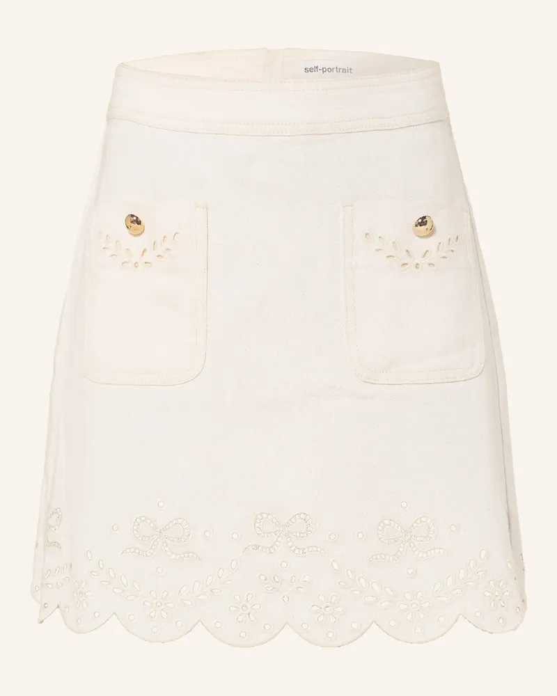 Self-Portrait Jeansrock Mit Lochspitze weiss Creme
