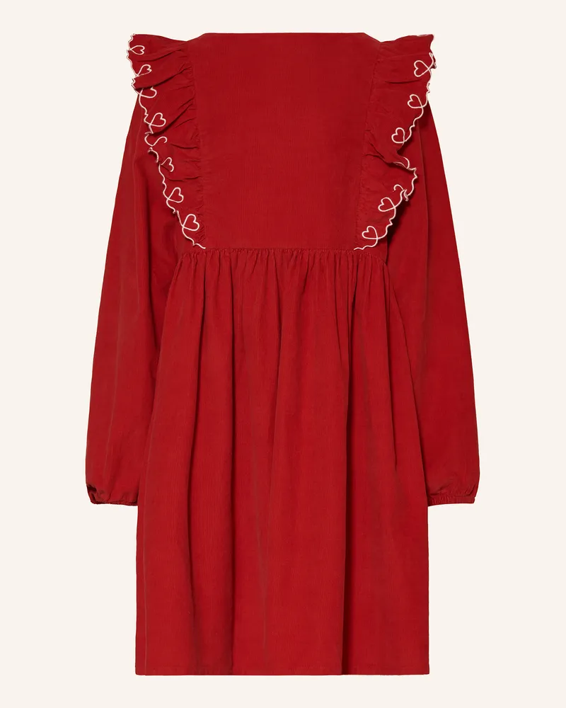 Petit Bateau Cordkleid mit Rüschen Rot