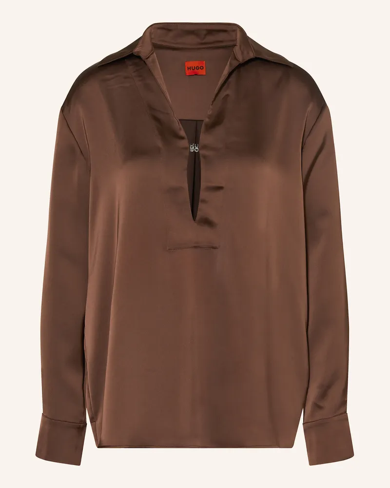 HUGO BOSS Blusenshirt CAFERA aus Satin Dunkelbraun