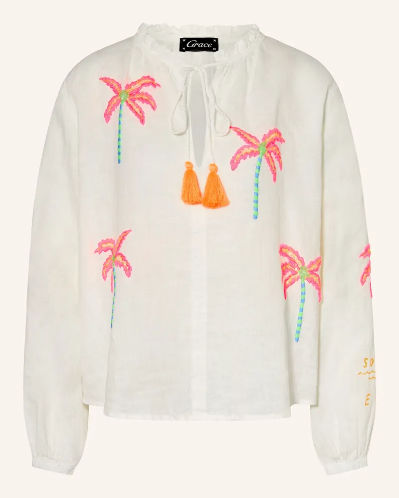 Grace Blusenshirt Aus Leinen Mit Pailletten weiss Weiss