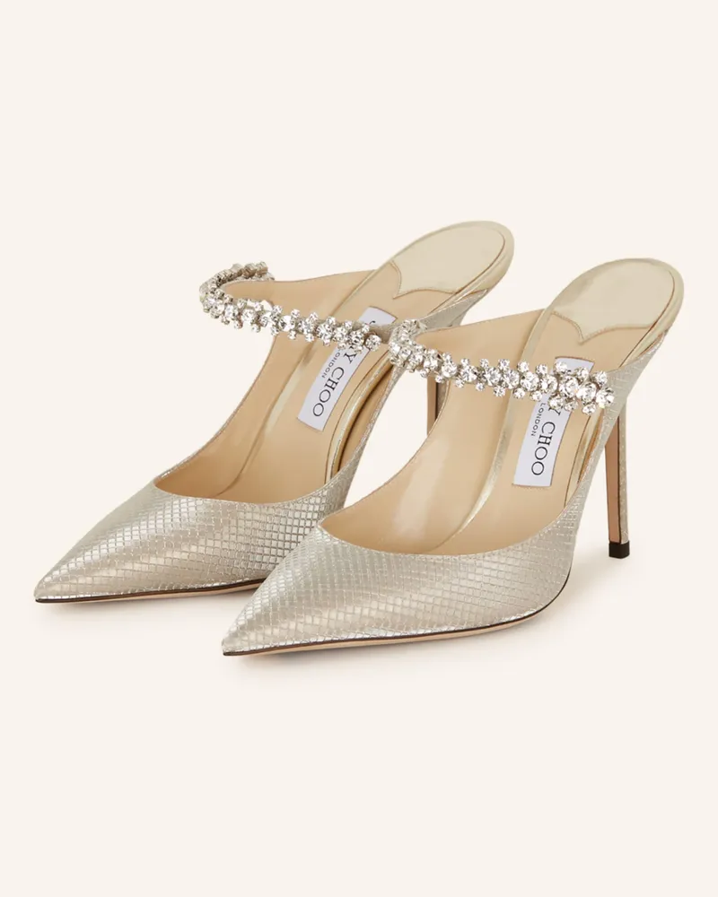 Jimmy Choo Mules Bing 100 Mit Schmucksteinen weiss Ecru