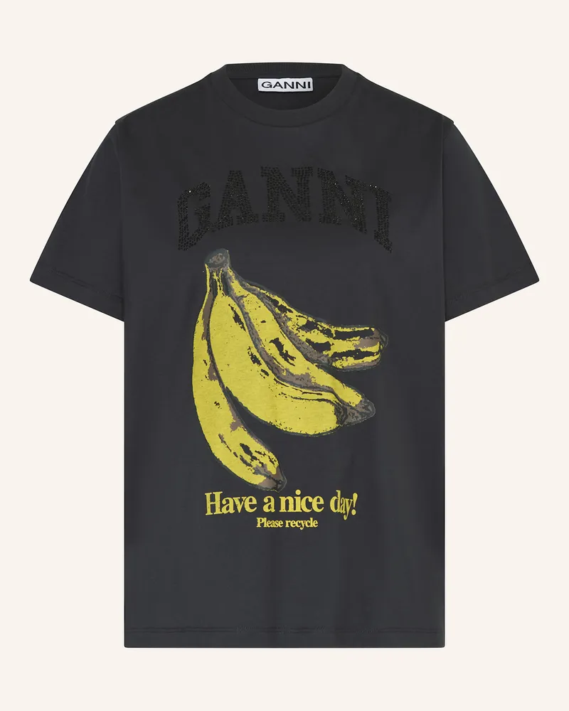 Ganni T-Shirt mit Schmucksteinen Schwarz