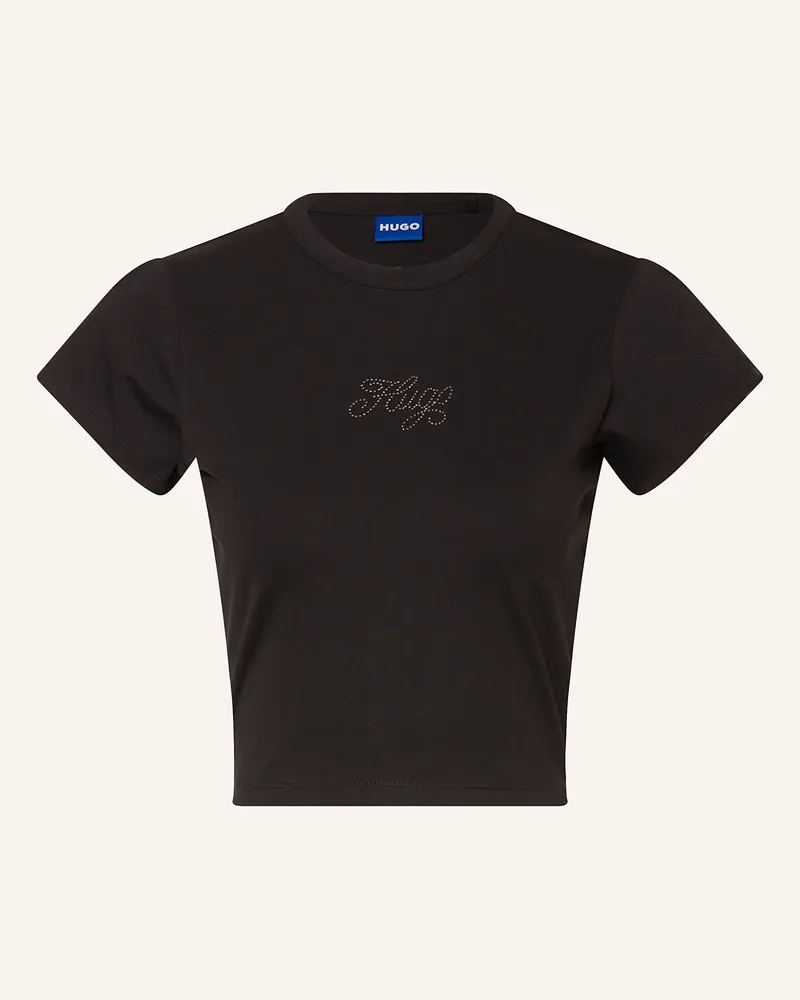 HUGO BOSS Cropped-Shirt DOME mit Schmucksteinen Schwarz