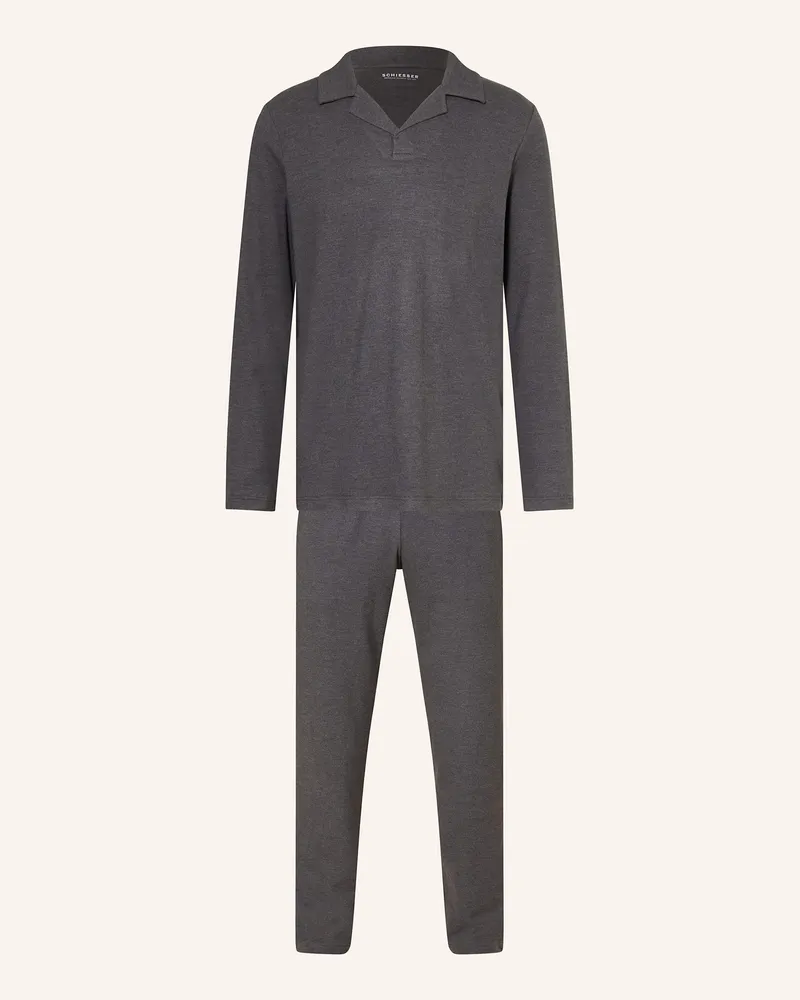 Schiesser Schlafanzug Selected Premium Warming grau Dunkelgrau