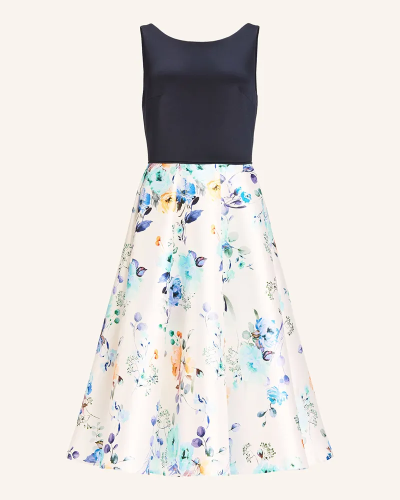 Swing Cocktailkleid im Materialmix Dunkelblau