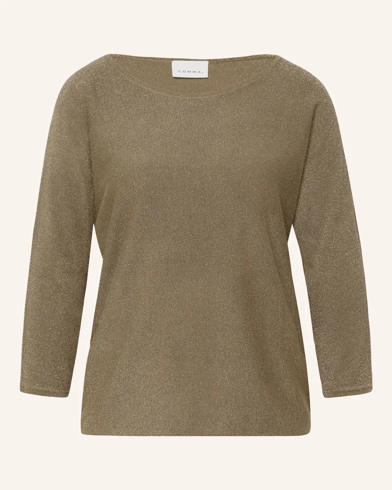 COMMA Pullover mit 3/4-Arm und Glitzergarn Khaki