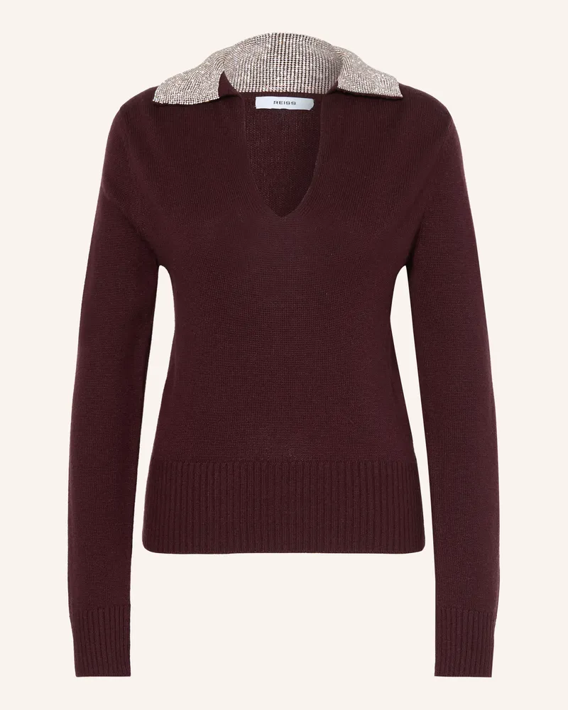 Reiss Pullover Raven Mit Schmucksteinen rot Dunkelrot