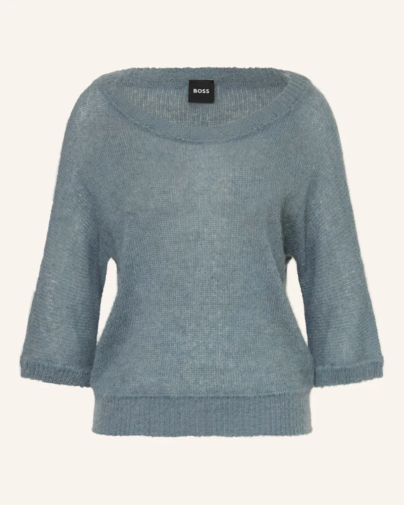 HUGO BOSS Alpaka-Pullover FANCER mit 3/4-Arm Blaugrau