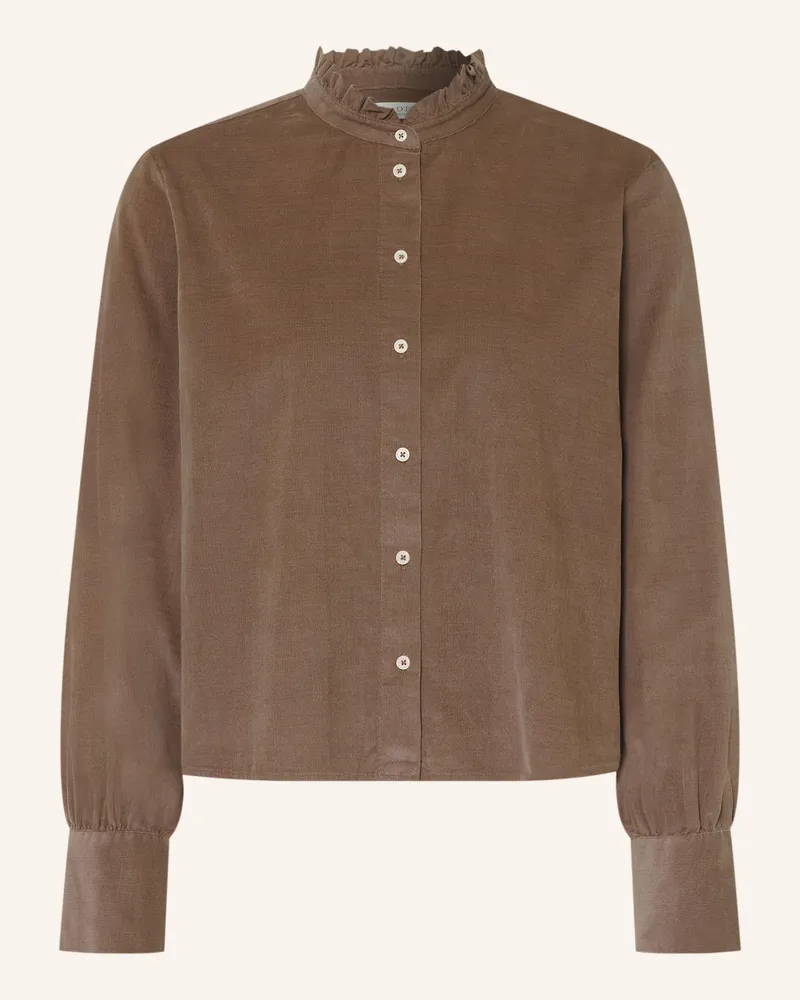 Marc O'Polo Cordbluse Mit Rüschen beige Taupe