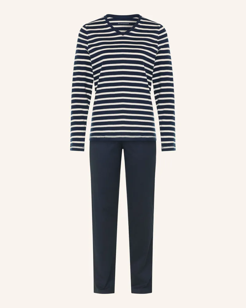 Schiesser Schlafanzug Casual Essentials blau Dunkelblau