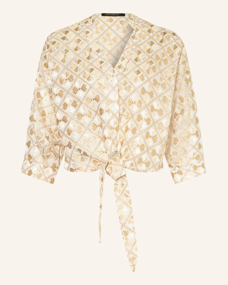 Greek Archaic Kori Bluse FLAKES mit 3/4-Arm Creme