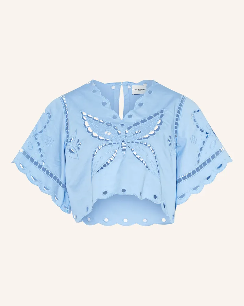 Claudie Pierlot Cropped-Blusenshirt aus Lochspitze Blau