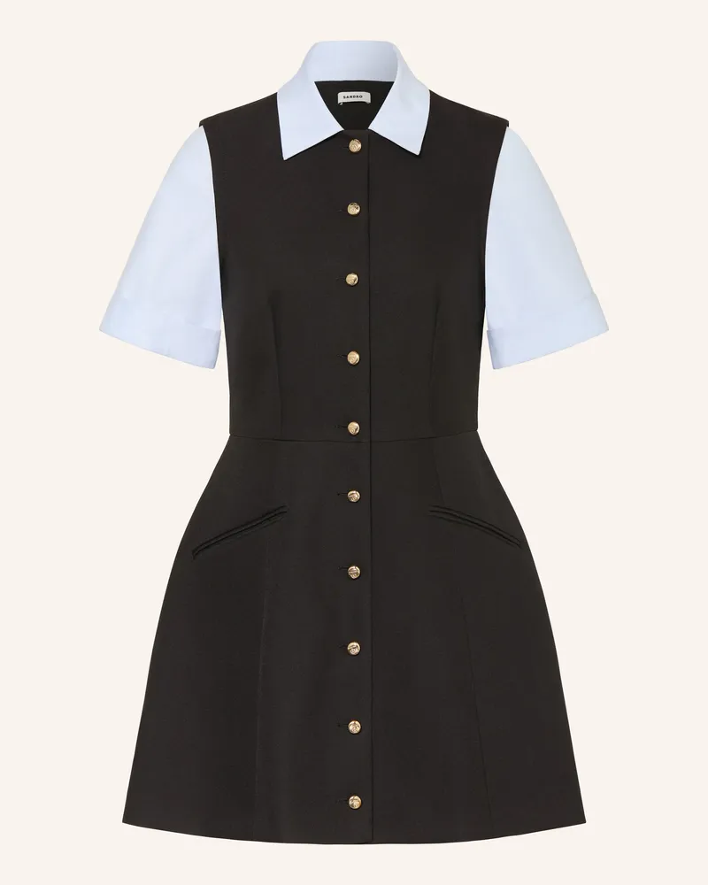 Sandro Hemdblusenkleid Im Materialmix schwarz Schwarz