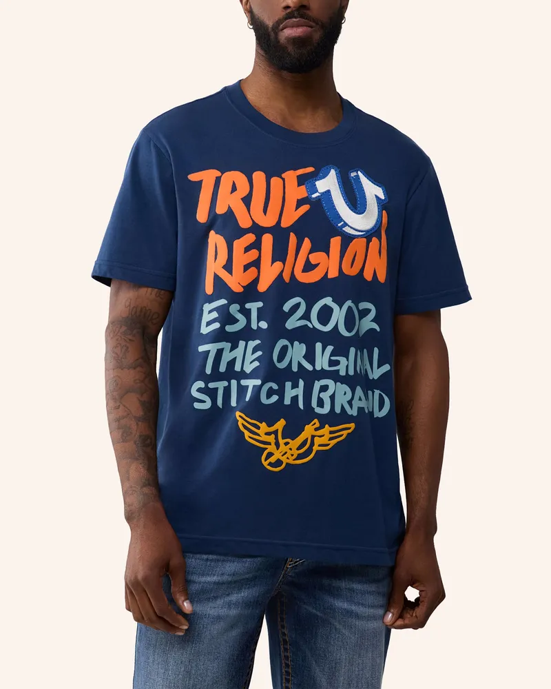 True Religion T-Shirt Stitch blau Dunkelblau