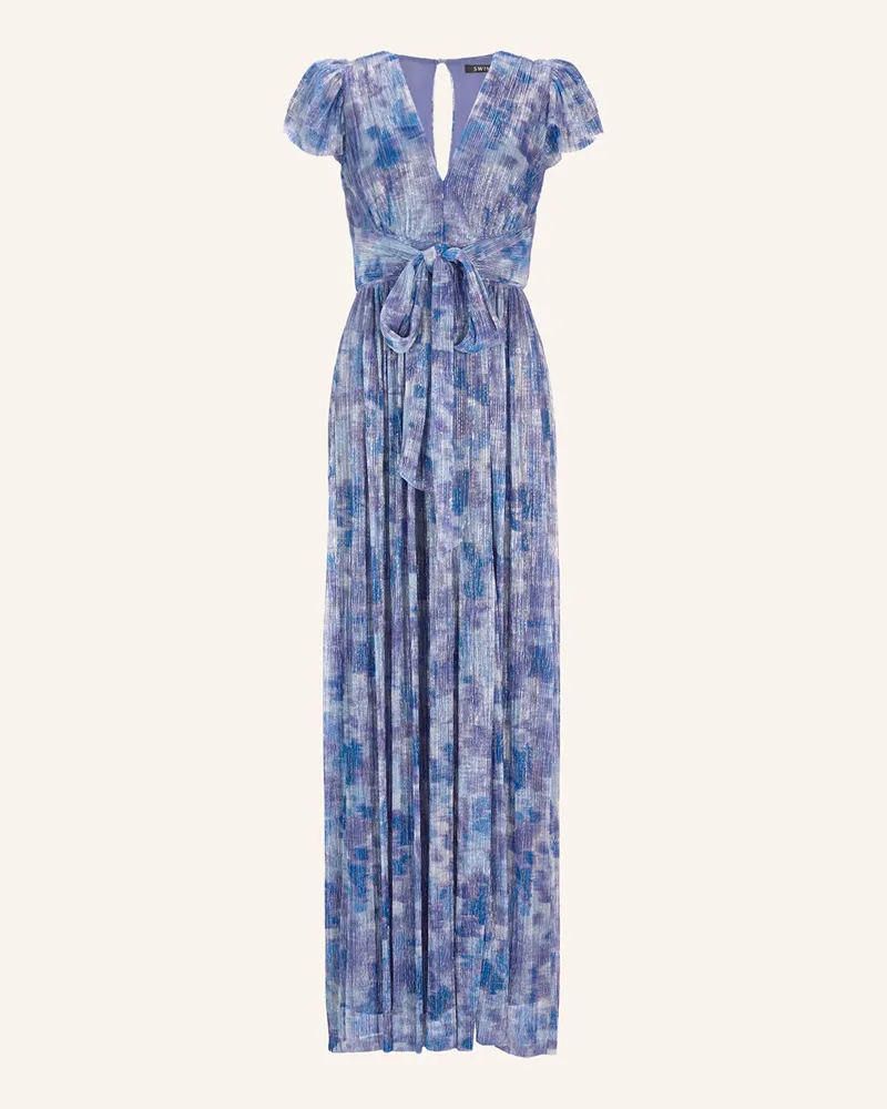 Swing Abendkleid mit Plissees und Glitzergarn Dunkelblau