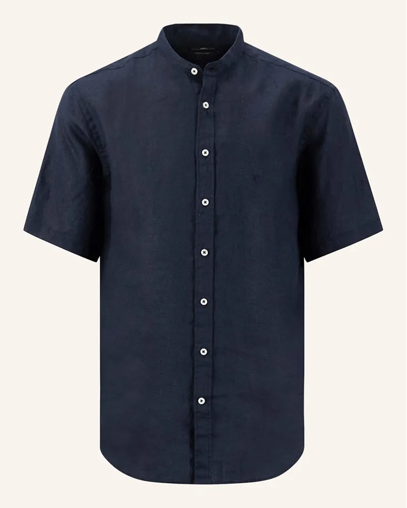 Fynch-Hatton Kurzarm-Hemd Regular Fit aus Leinen mit Stehkragen Blau