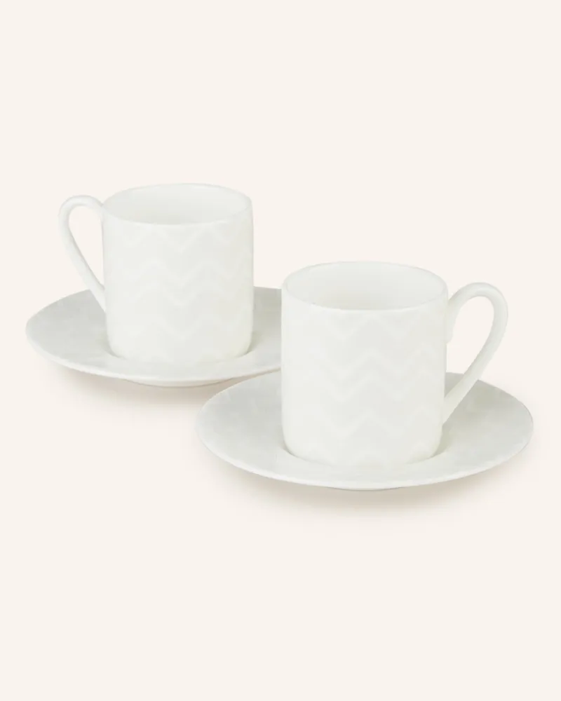 Missoni Home 2er-Set Espressotassen ZIG ZAG mit Untertasse Creme