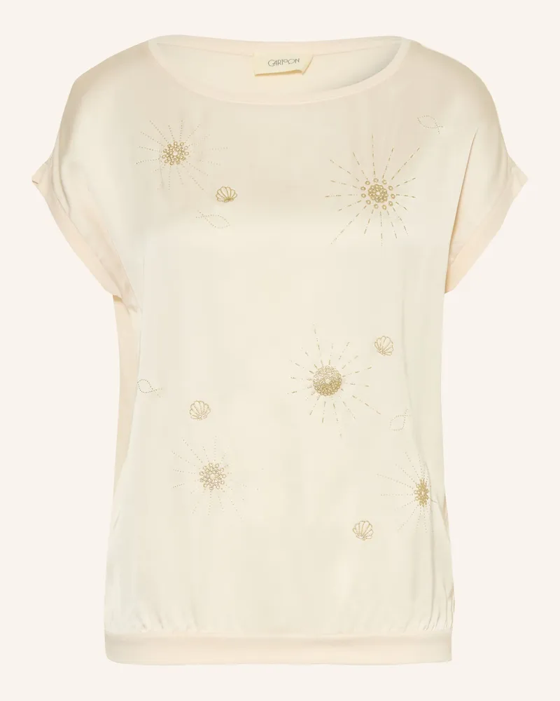 Cartoon T-Shirt Im Materialmix Mit Glitzergarn beige Creme