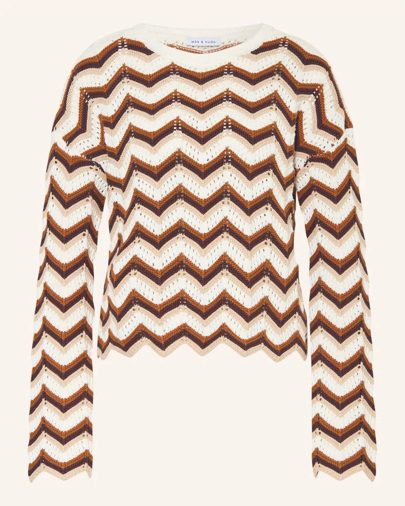 Mrs & HUGS Häkelpullover weiss Braun