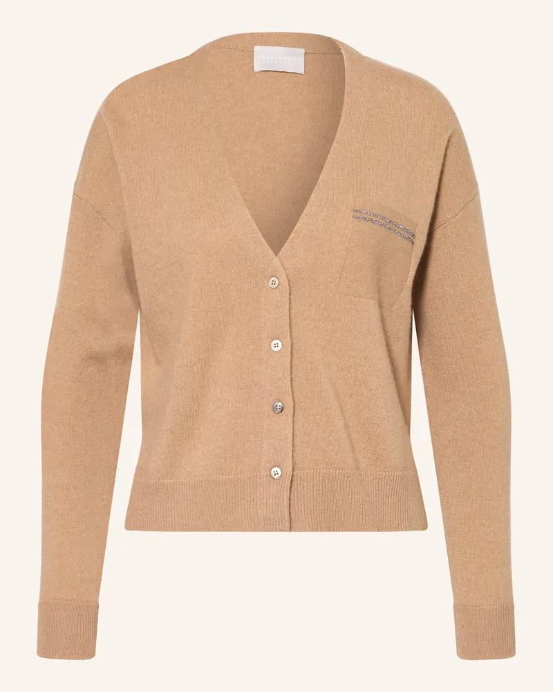 hemisphere Strickjacke aus Cashmere mit Schmucksteinen Camel
