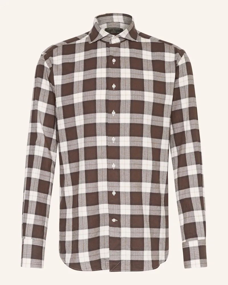 Artigiano  Flanellhemd Classic Fit Dunkelbraun