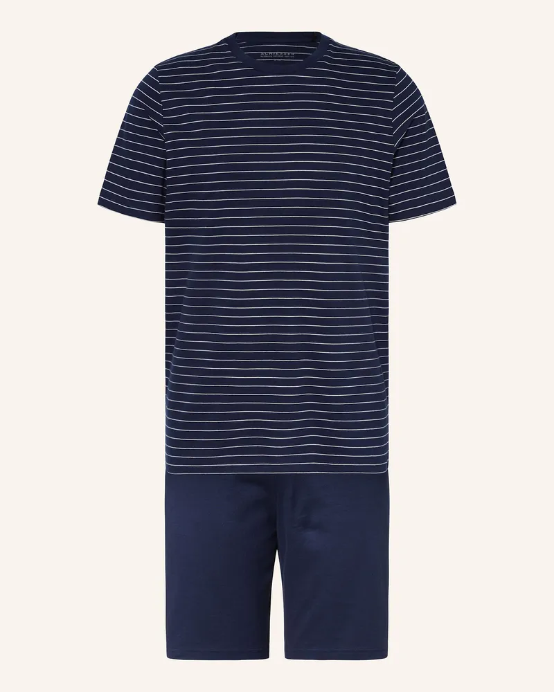 Schiesser Shorty-Schlafanzug Casual Essentials blau Dunkelblau