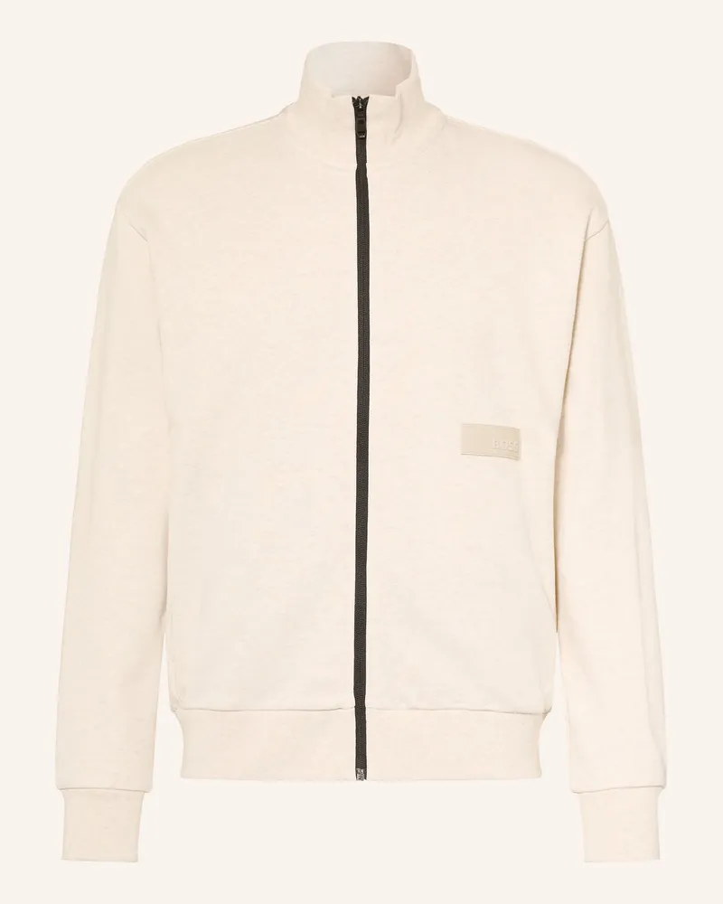 HUGO BOSS Sweatjacke Collar weiss Creme