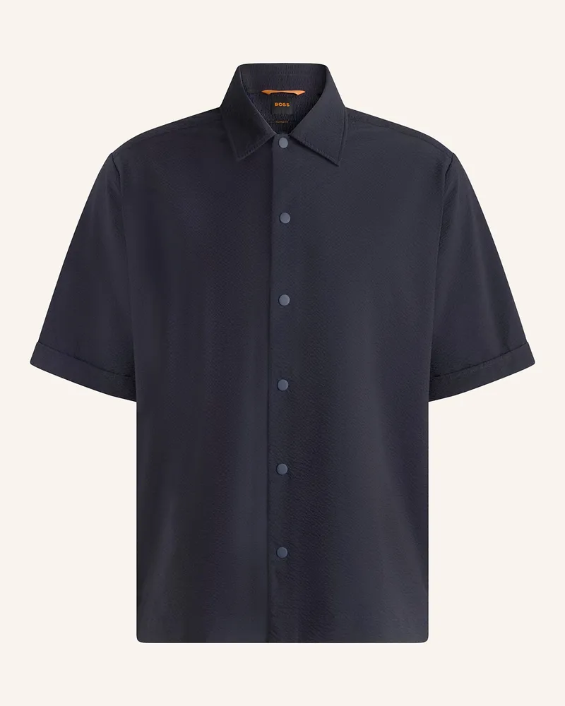 HUGO BOSS Kurzarm-Hemd LAPOULLY Relaxed Fit Dunkelblau