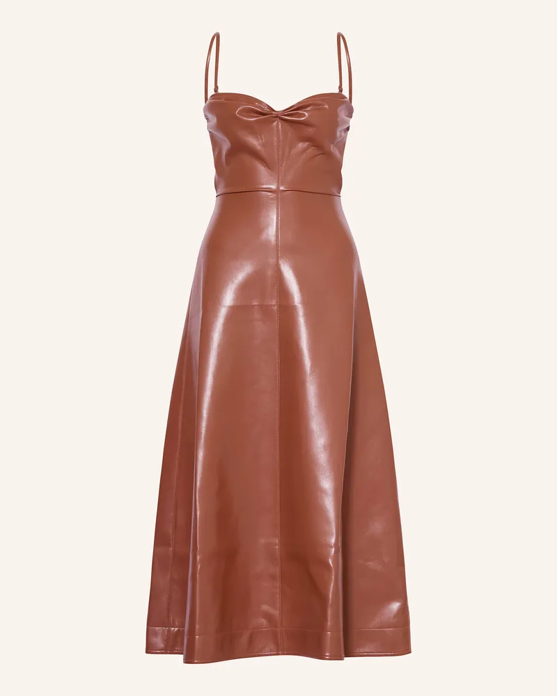 Nanushka Off-Shoulder-Kleid IWONA in Lederoptik Braun