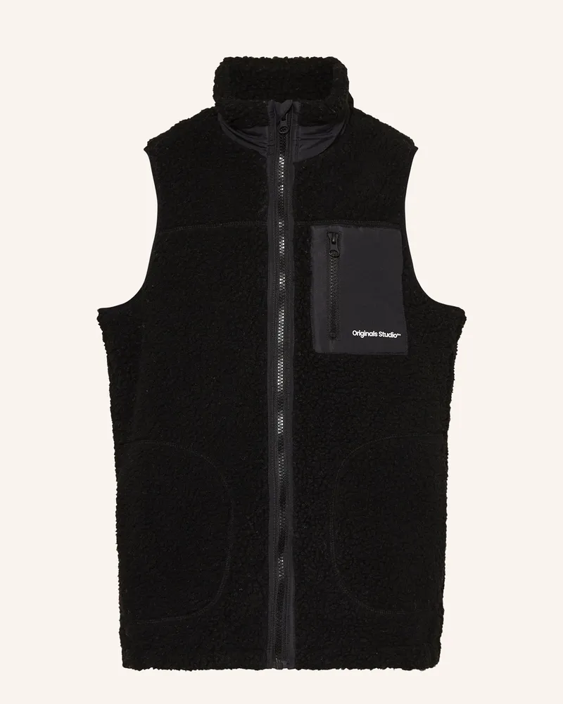 Jack & Jones Teddyfell-Weste im Materialmix Schwarz